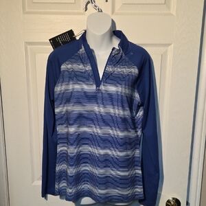Levelwear Women's Blue Striped Long Sleeve Top Quarter Zip Jacket Golf Sz M